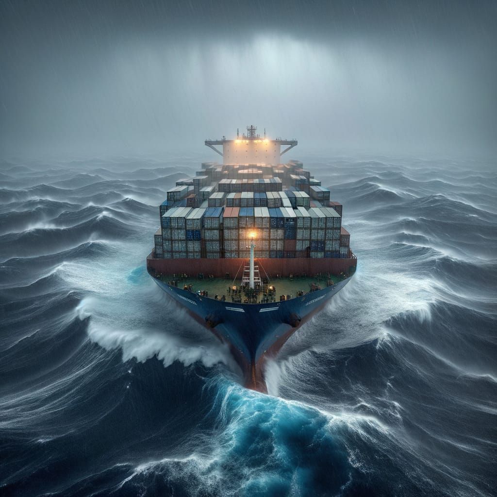 Container Ship in a Stormy Ocean