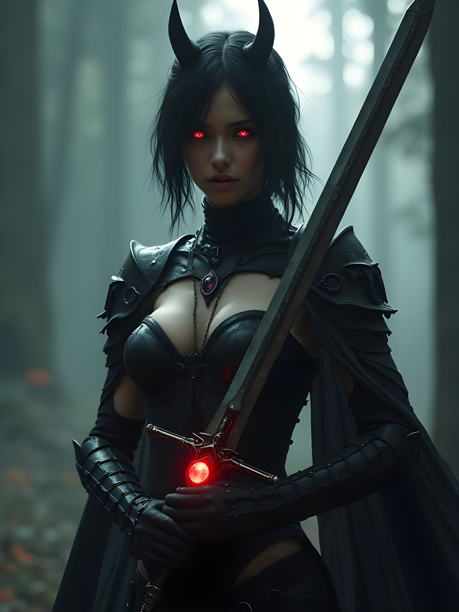 Goddess with Devil Horns in Hyperrealistic Style