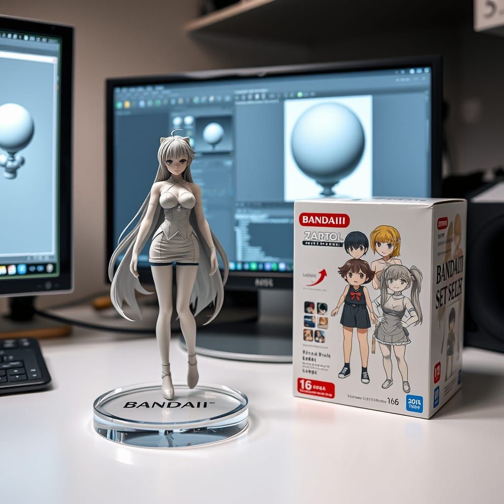 Realistic 1/6 Anime Figurine on Desk with Studio Lighting