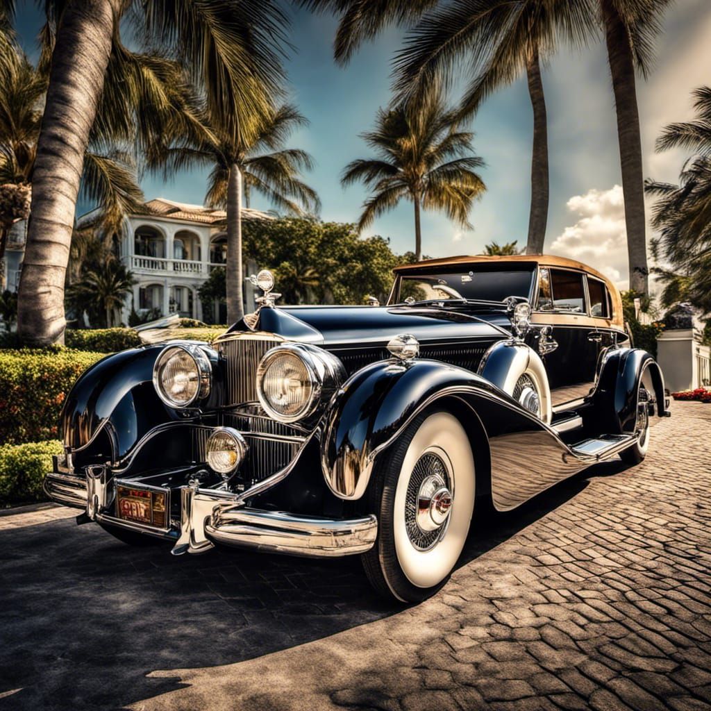 Luxury Stutz Car at Palm Beach in HDR