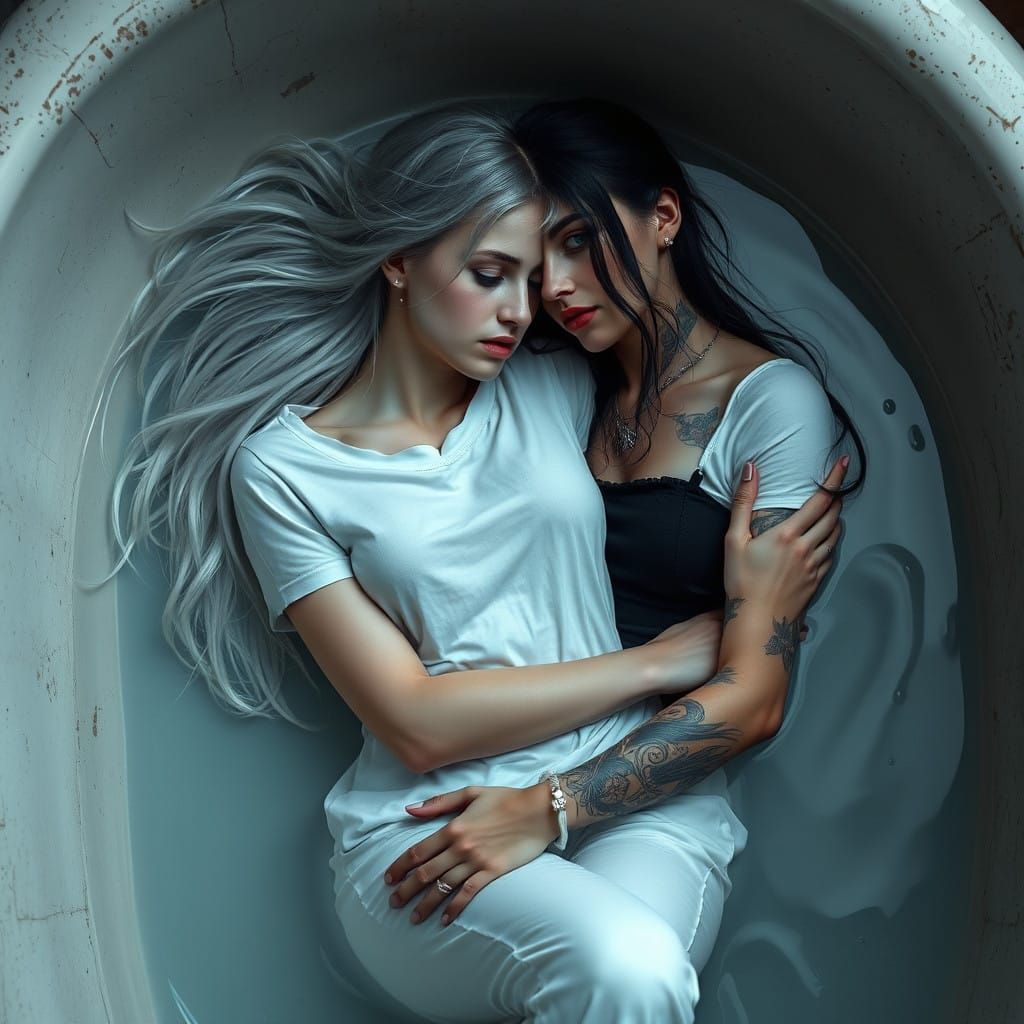 Serene Ukrainian Rusalka in a Dreamlike Bath Scene