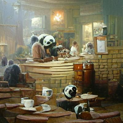 Panda Café: Oil Painting in Gurney Style
