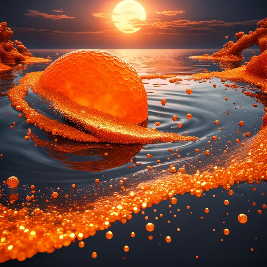 Dazzling Orange Shore: Minimal 3D Art