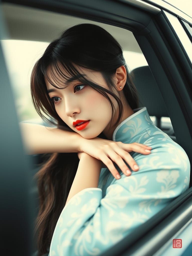 Serene Chinese Woman in Dreamy Watercolor Style