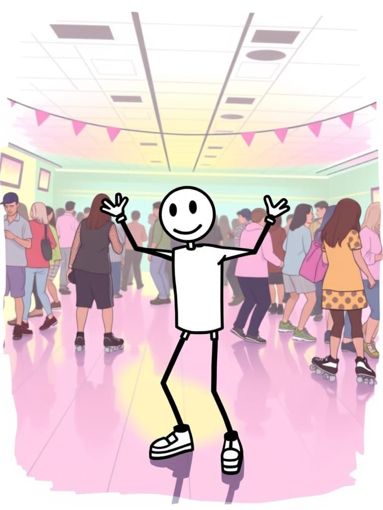Stick-Figure Dancer Shines at Neon Roller Disco