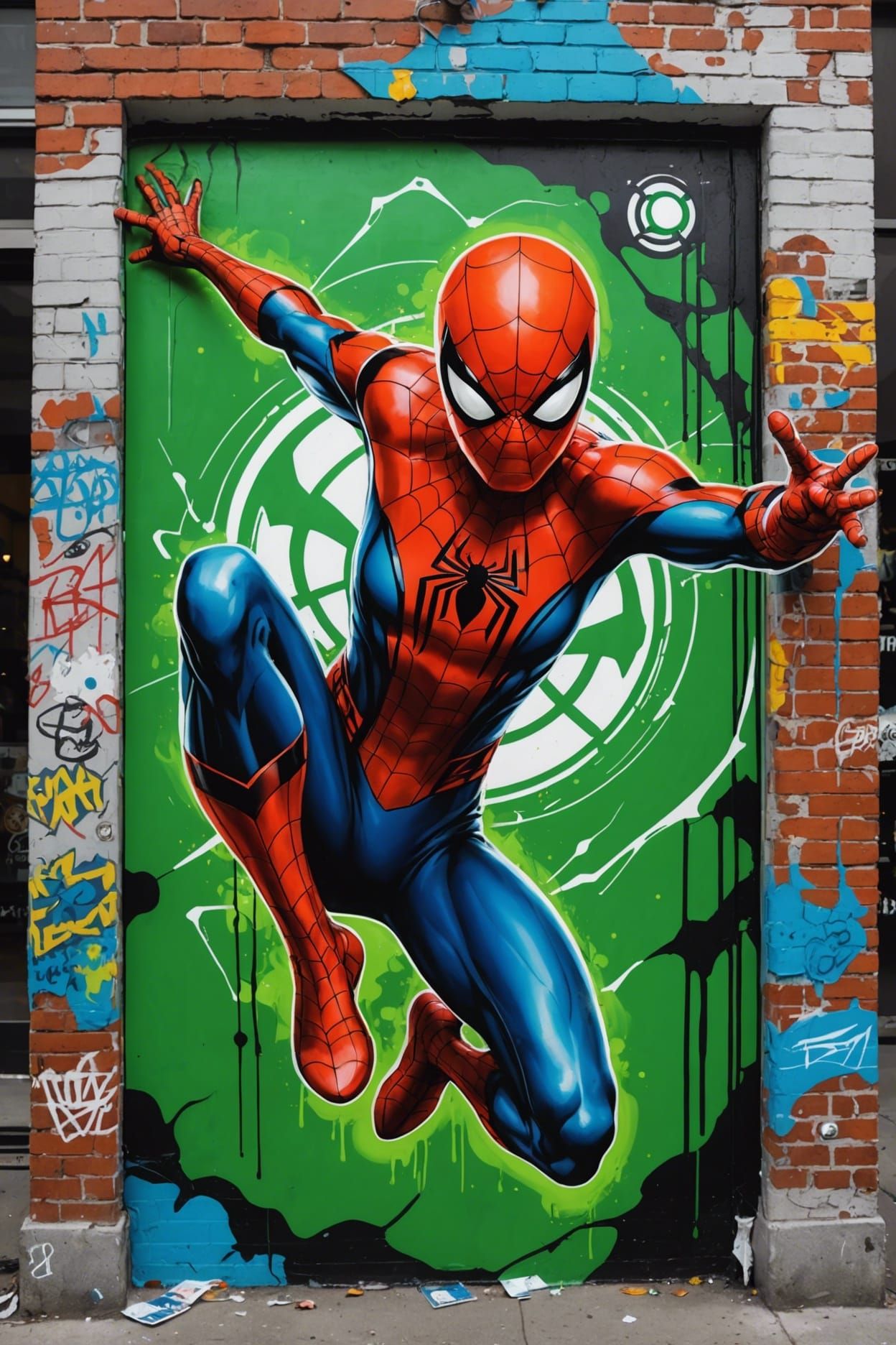 Female Spider-Man Green Lantern in Graffiti Art