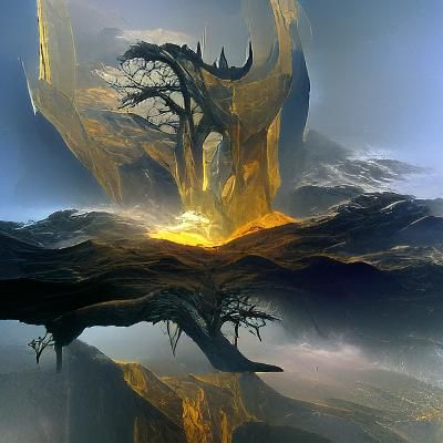 Iron Tree Under Morning Star in Dark Fantasy Style