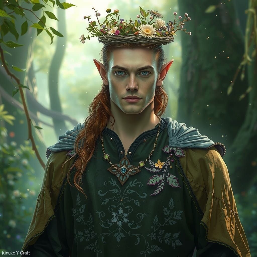 Ethereal Elven Prince in Whimsical Fantasy Forest