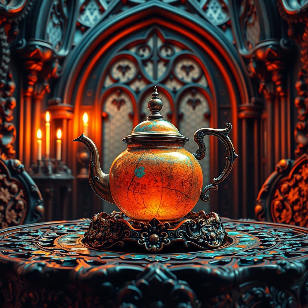 Gothic Teapot in Alcohol Ink Splatter Style