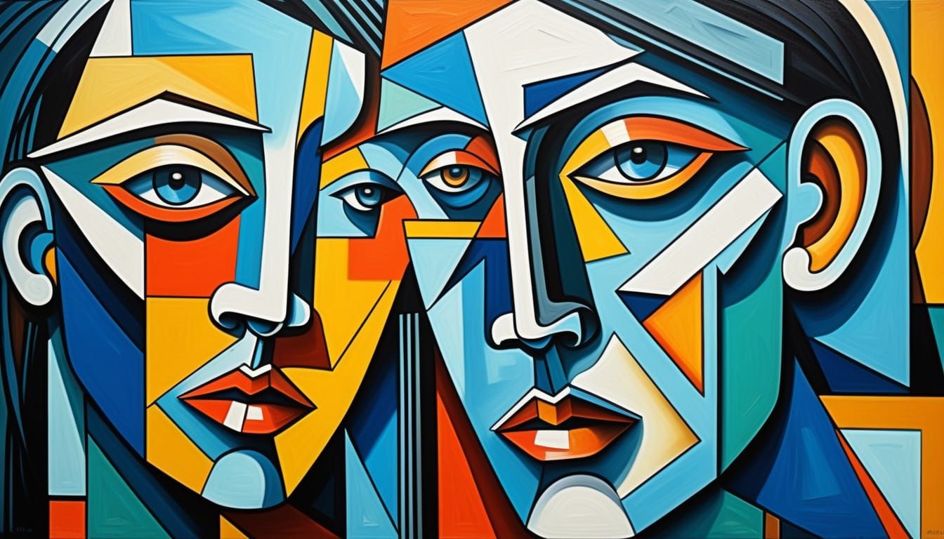 Cubist Portrait in Vibrant Oil Painting Style