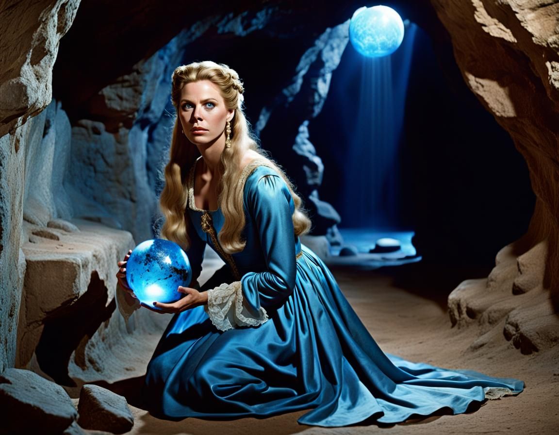 Renaissance Noblewoman with Magic Orb in Cave