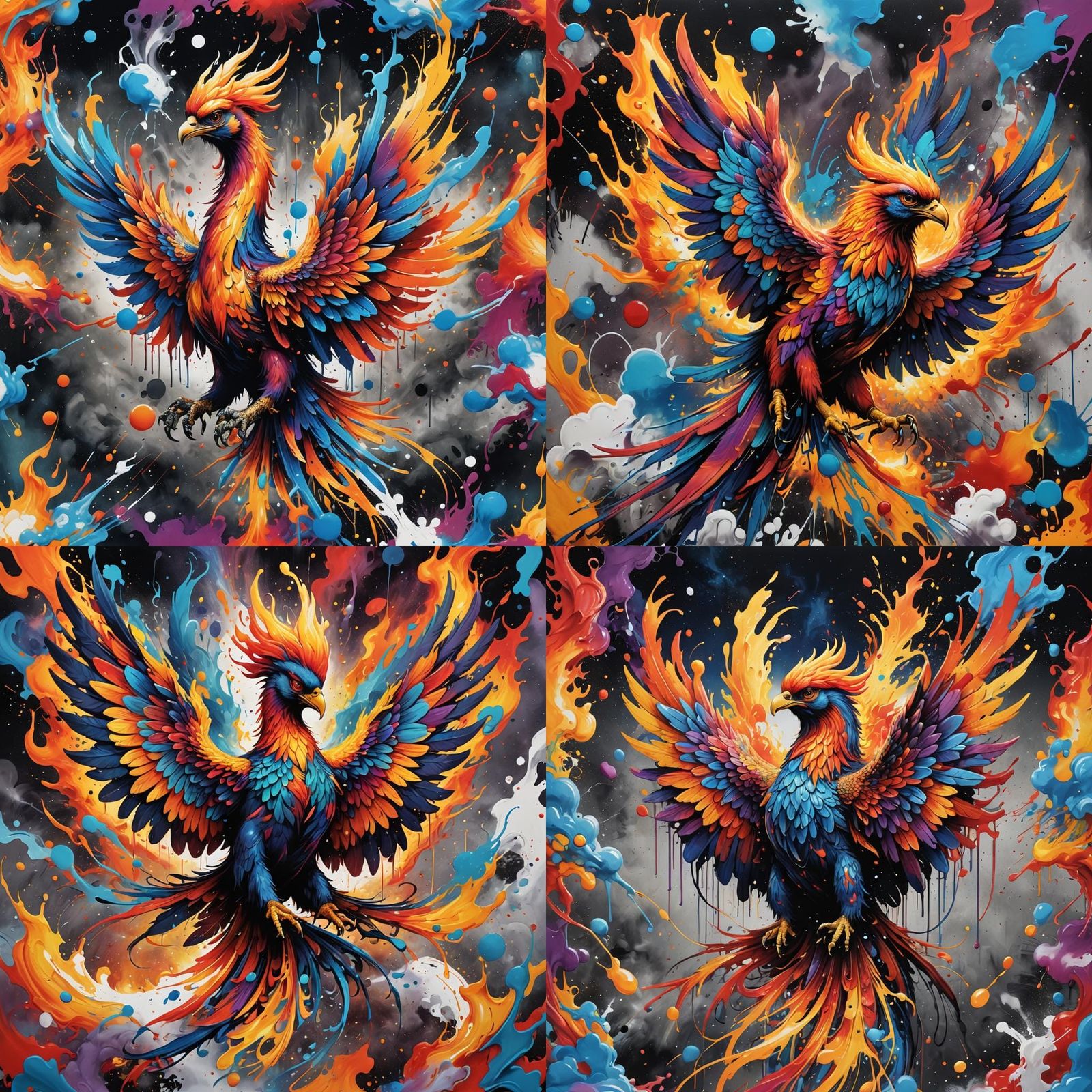 Cosmic Phoenix Rebirth in Graffiti Art Style