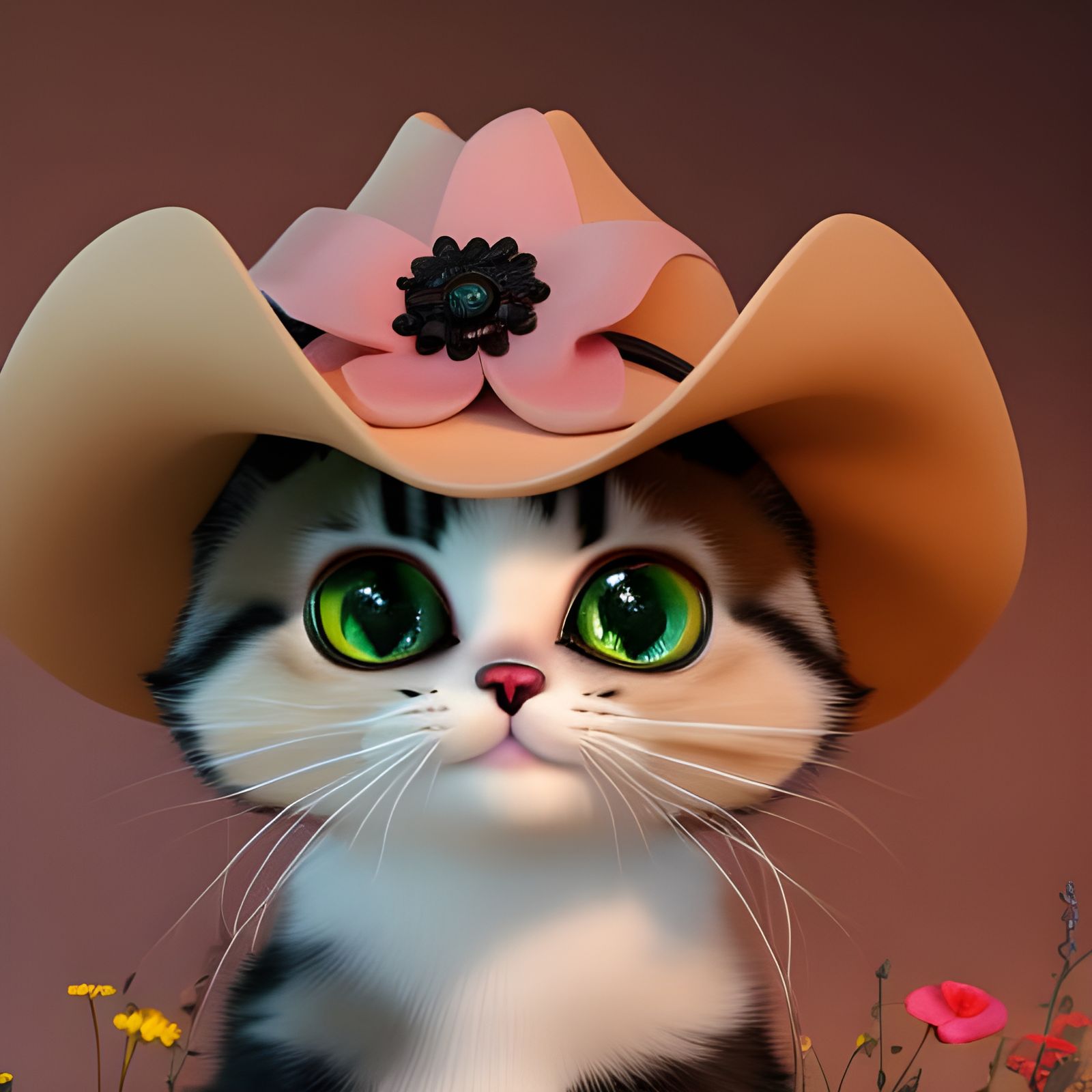 Cute Cartoon Cat with Pink Hat in Wild West