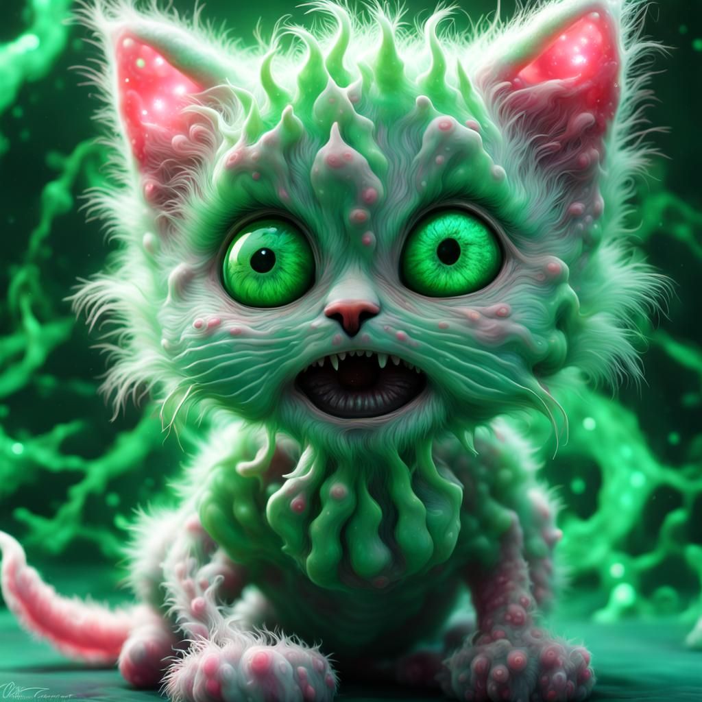 Mutated Zombie Kitten with Alien Tentacles, Digital Art