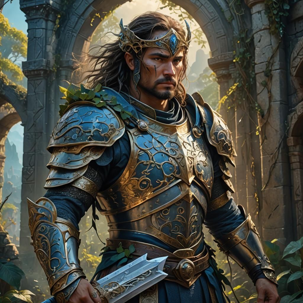 Heroic Warrior in Mystical Ruins: Fantasy Concept Art