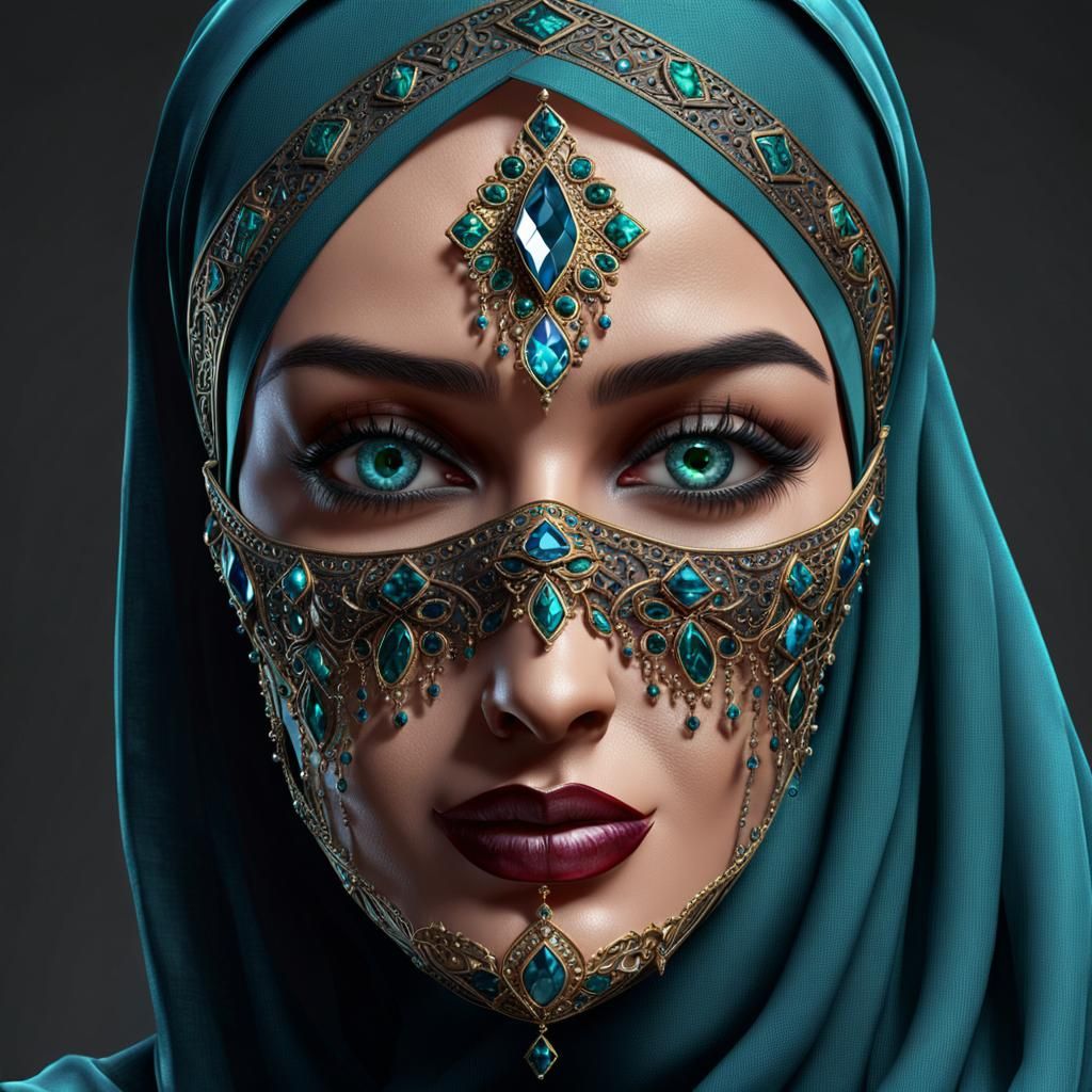 Gothic Hijabi Woman with Jewels in Dark Fantasy Style