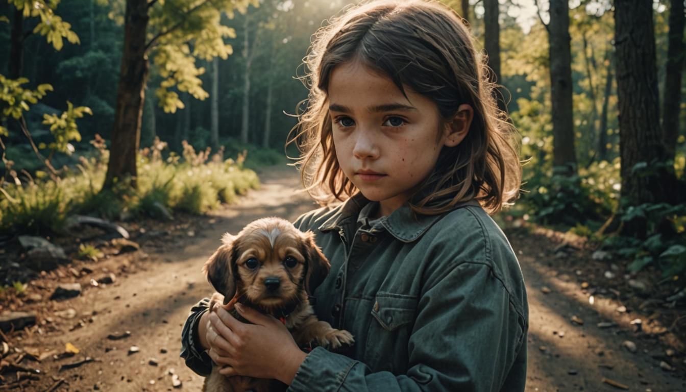 Girl with Puppy: Cinematic Film Still