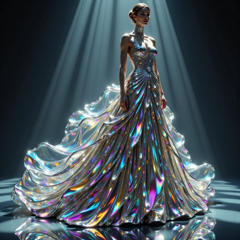 Liquid Metal Dress Couture With Flowing Fabric Echoes