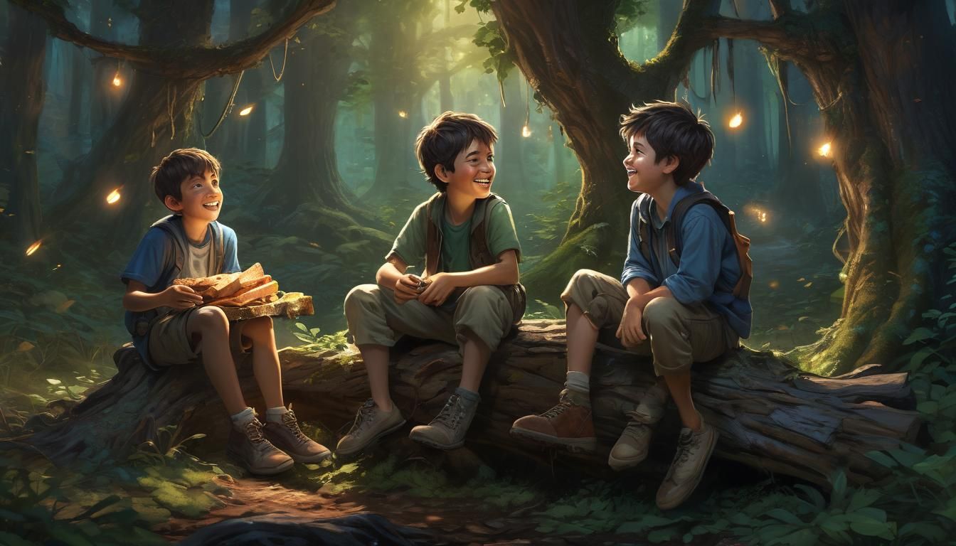 Orphan Boys Picnic in Mystical Forest