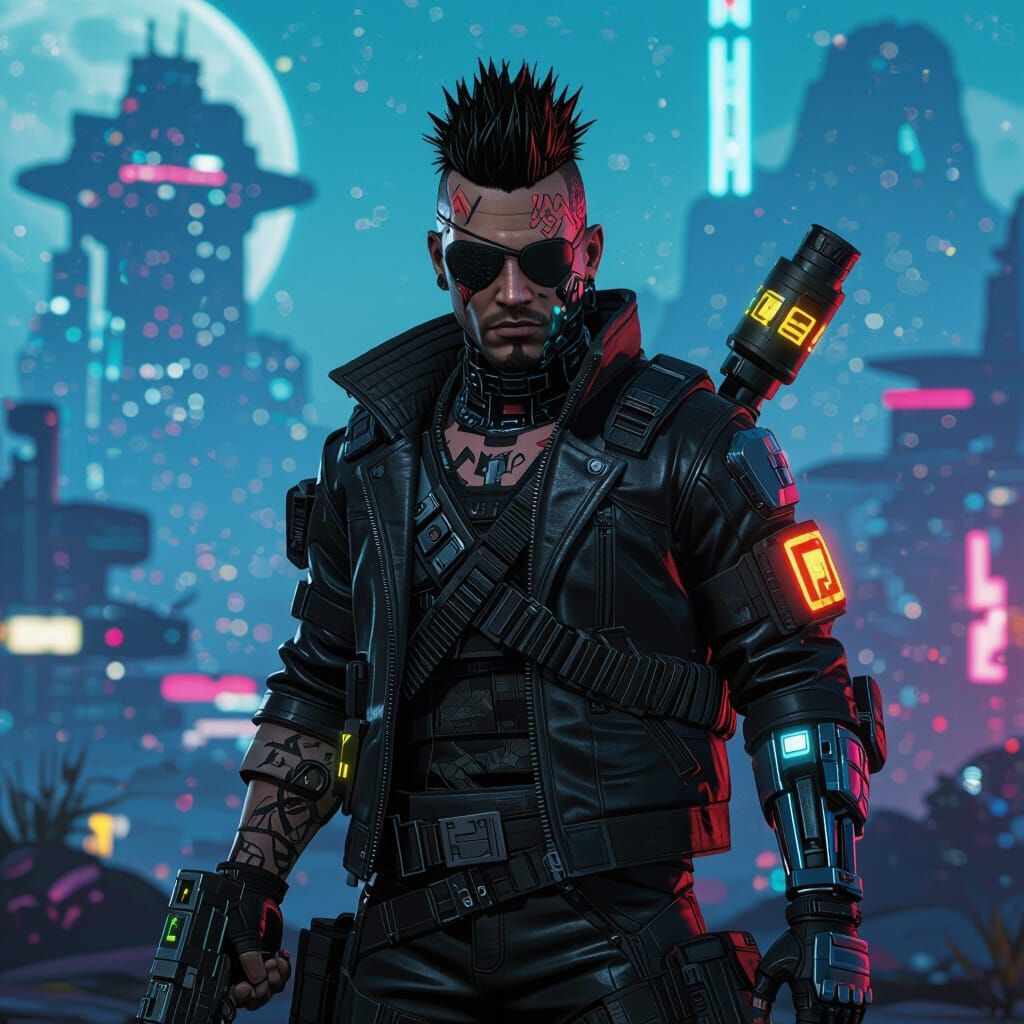 Futuristic Cyborg Fuse in Neon Cityscape