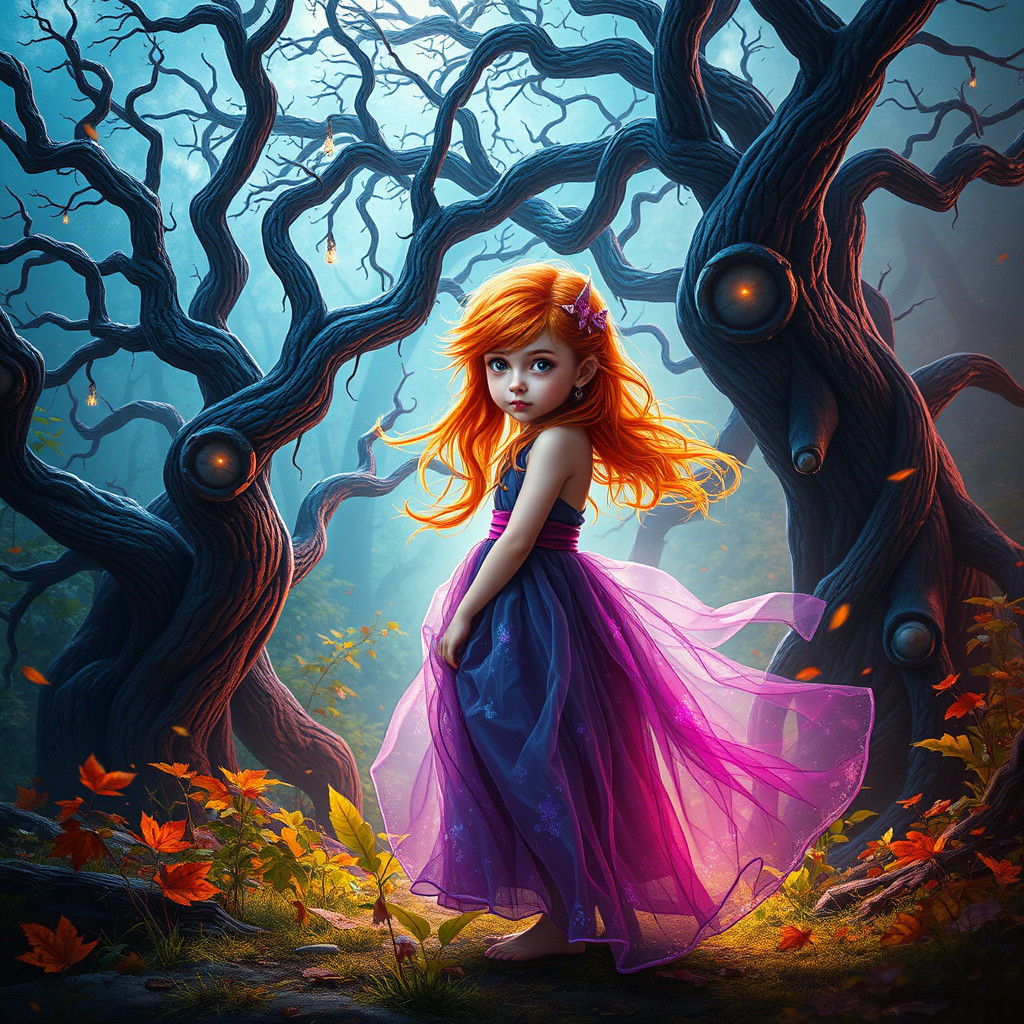Mystical Girl in Dreamlike Forest Concept Art