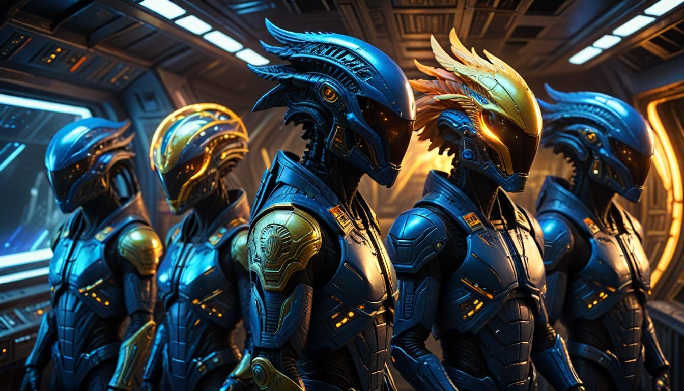 Cosmicfleet Crew on Starship Bridge in Sci-Fi Art