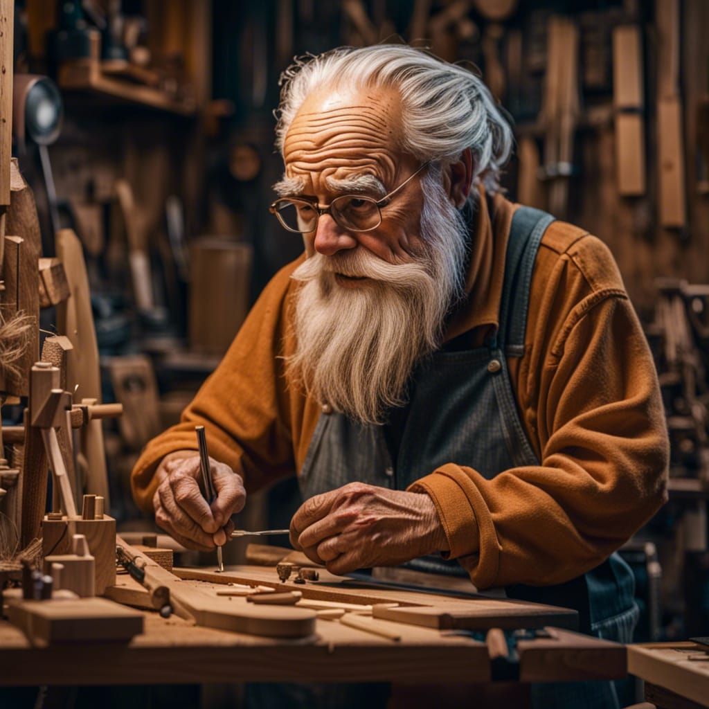 Detailed Portrait: Old Man's Woodworking Magic