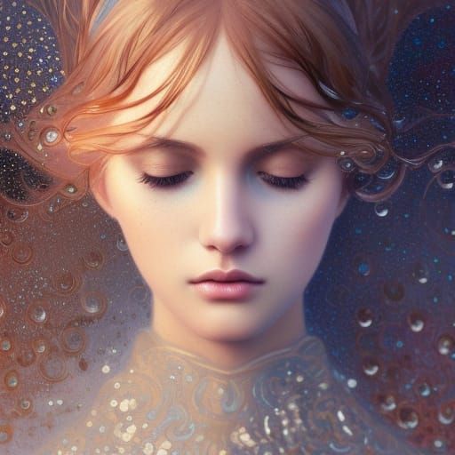 Golden Rain Portrait in Art Nouveau Style