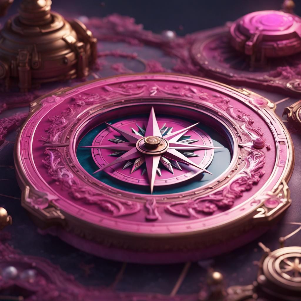 Detailed Pink Compass Fantasy Concept Art