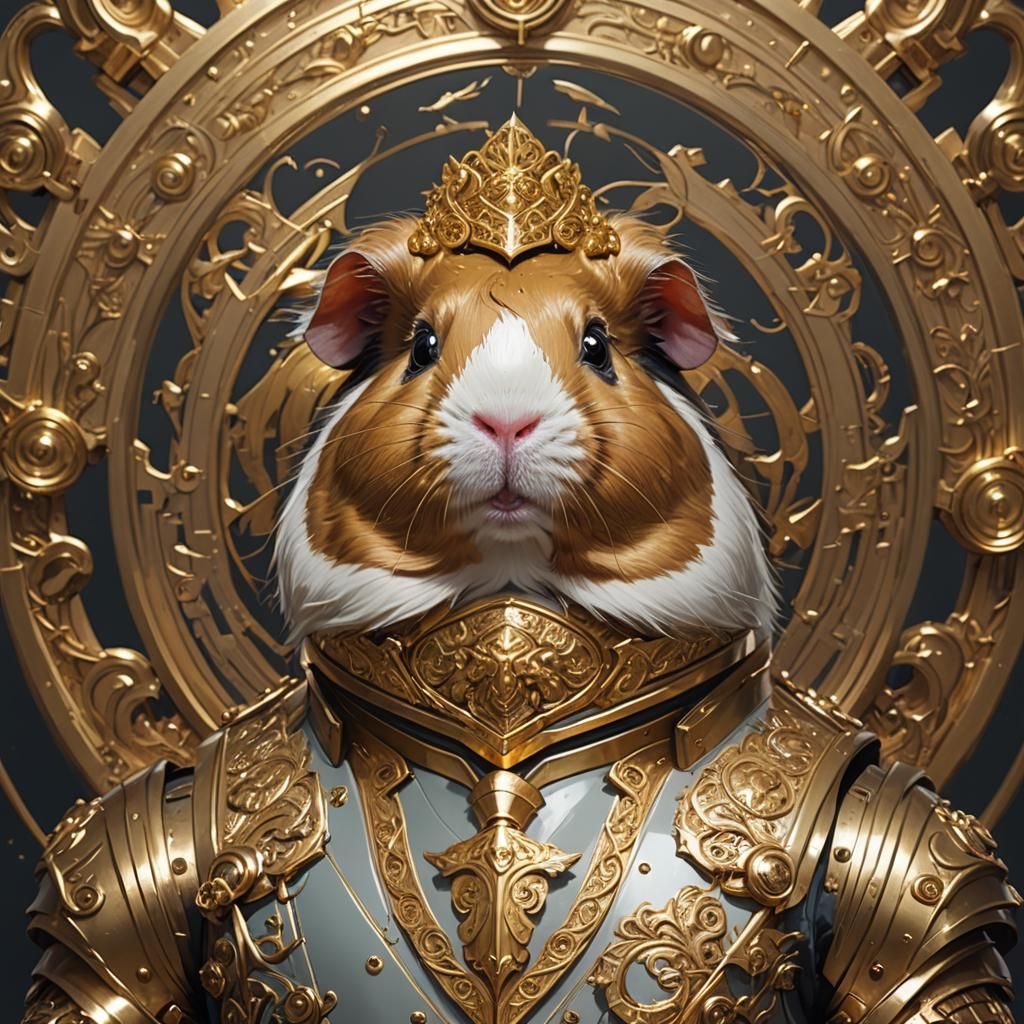 Guinea Pig in Golden Armor Portrait