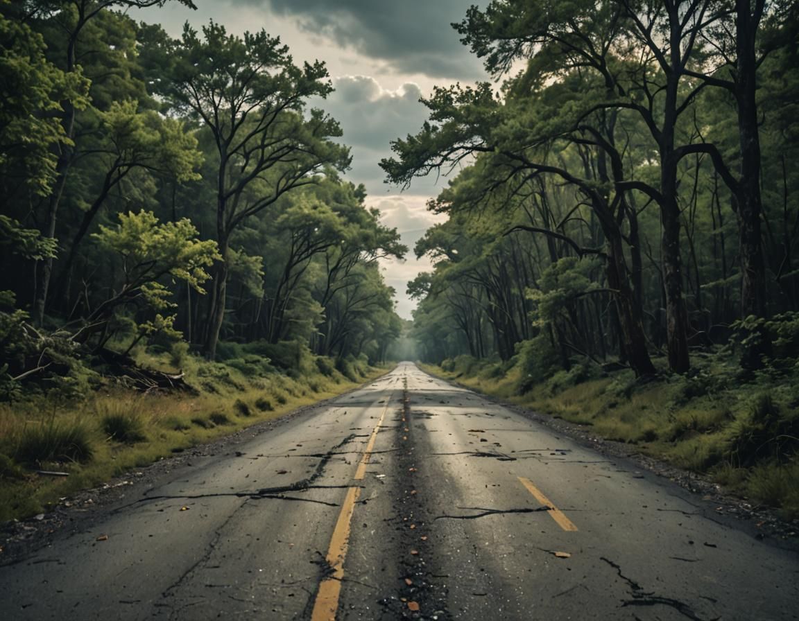 Abandoned Road to Nowhere: Cinematic Film Still