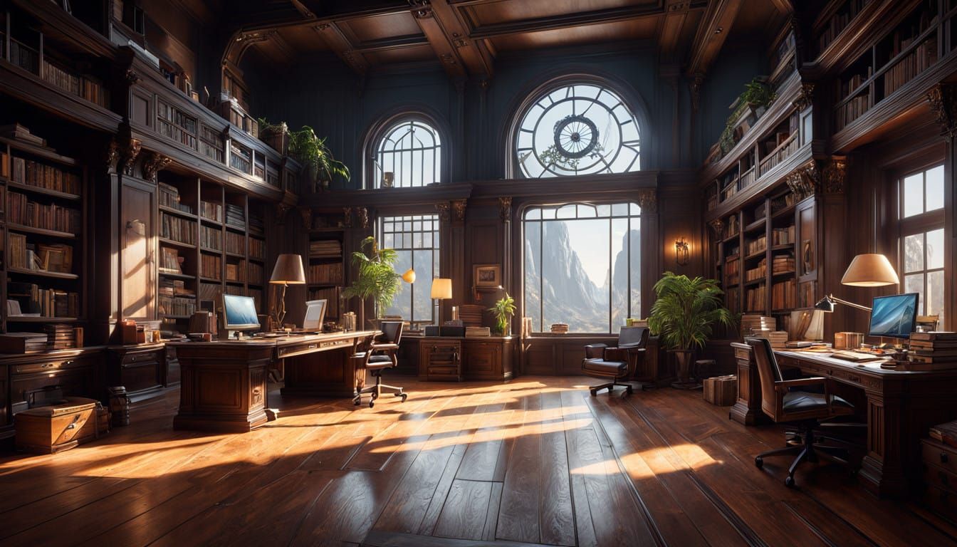 Modern Office in Warm, Golden Light