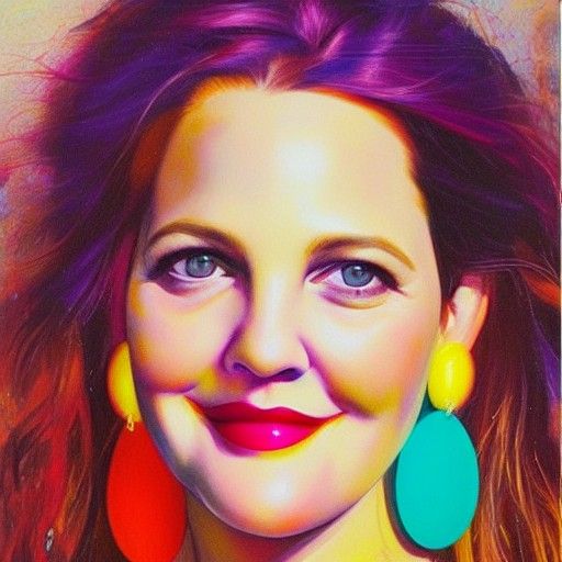 Drew Barrymore Portrait in Oil Painting Style
