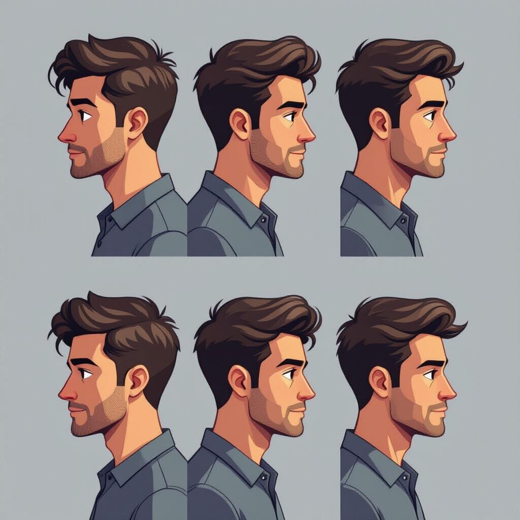 Man's Profile Grid in Four Left-Facing Views