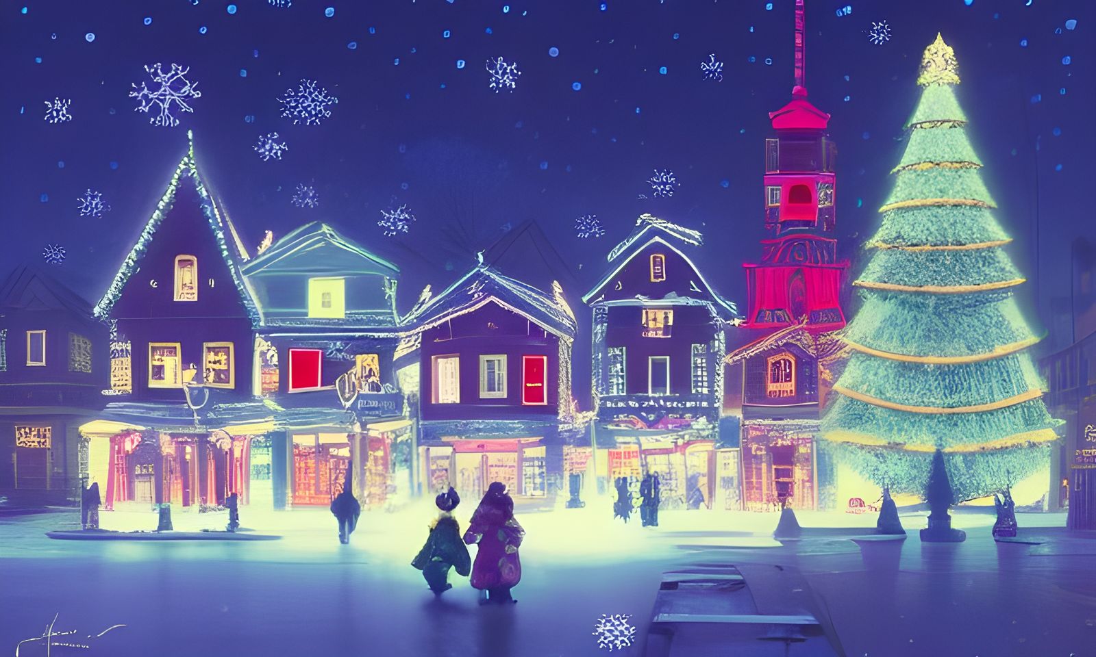 Festive Christmas Town Square: Hyperdetailed Matte Photograp...
