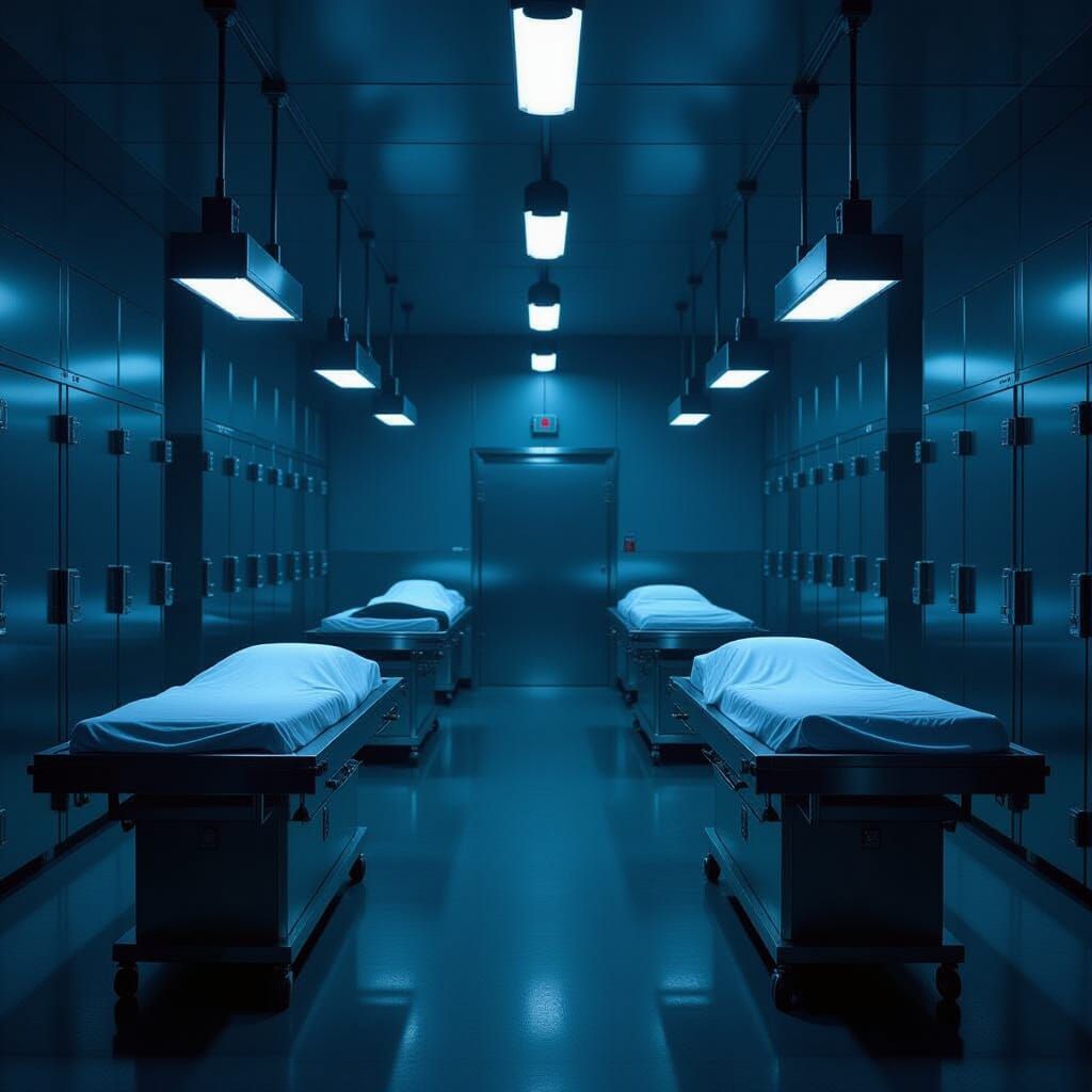 Dimly Lit Morgue in Cinematic Industrial Style