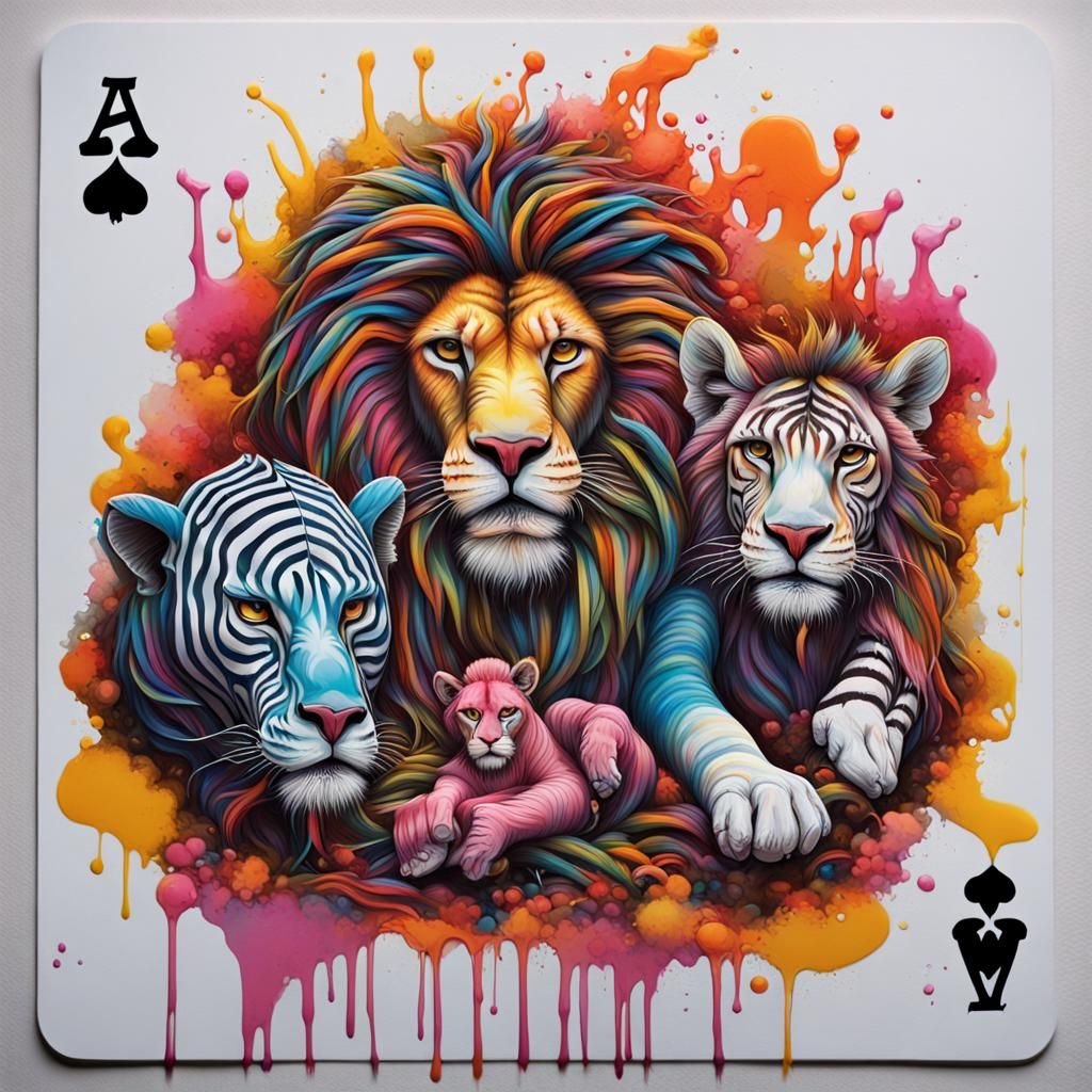 Animals Playing Cards in Graffiti Street Art