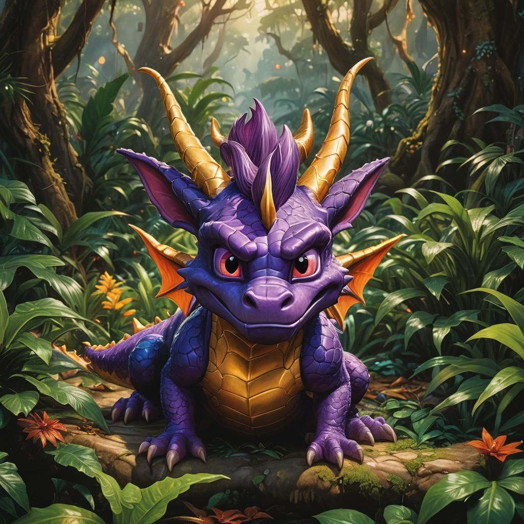 Spyro the Dragon in Jungle, Hyperrealistic Photography