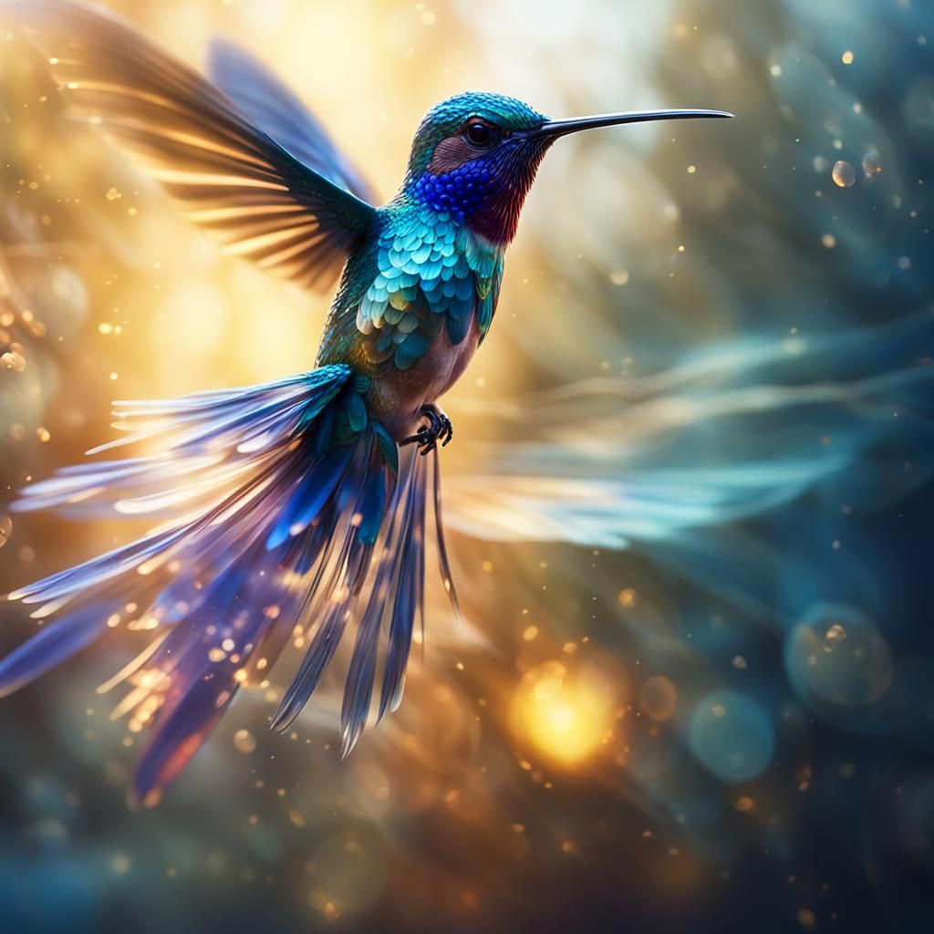 Spun Glass Hummingbird in Hyperrealistic Digital Art