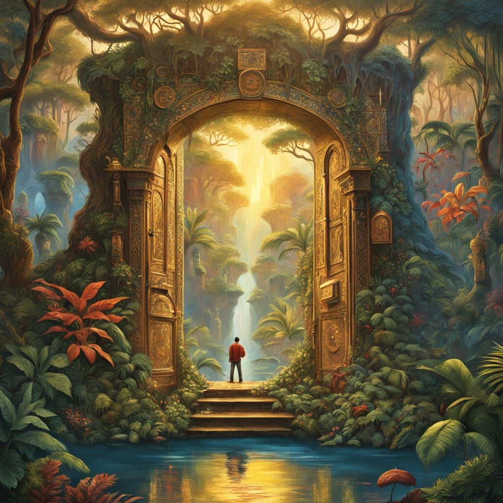 Bronze Door Opens to Jungle on Floating Island
