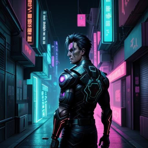 Cyberpunk Jin Kazama in Neon Alleyway