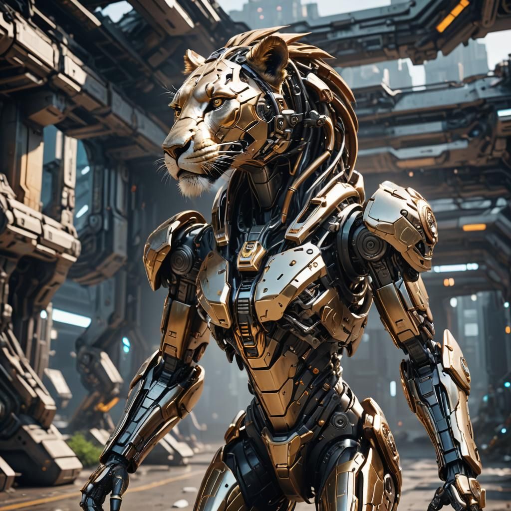 Cybernetic Lioness: Futuristic Sci-Fi Art