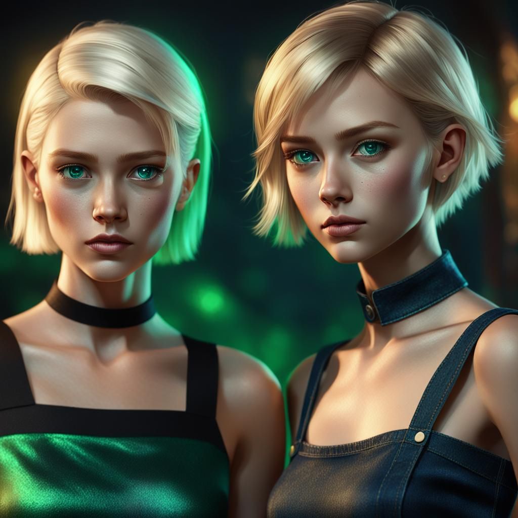 Fantasy Art: Blonde Girls in Emerald and Sapphire