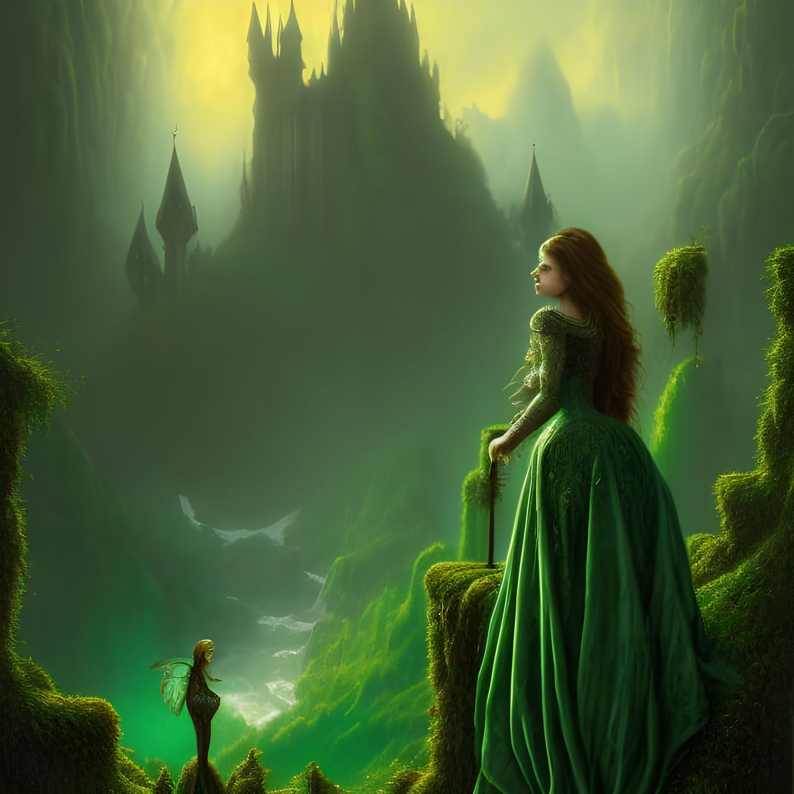 Woman in Gothic Emerald City Fantasy Art