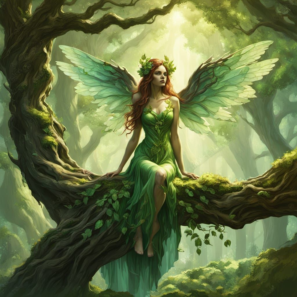 Ethereal Air Dryad in Dappled Forest Light