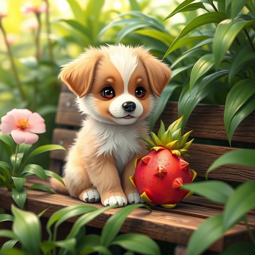 Pastel Puppy in Whimsical Garden Scene