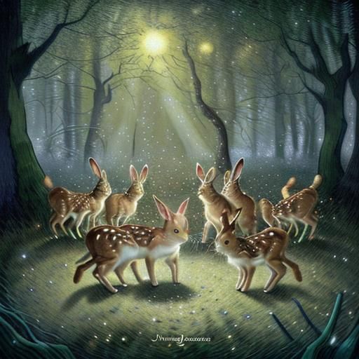 Magical Christmas Forest Dance: Cats, Rabbits, and Fawns