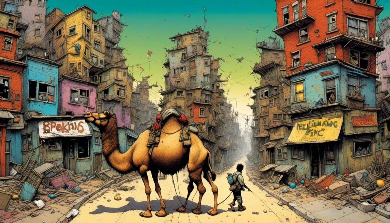 Dystopian Cityscape on Camel's Back: 2000s Digital Art