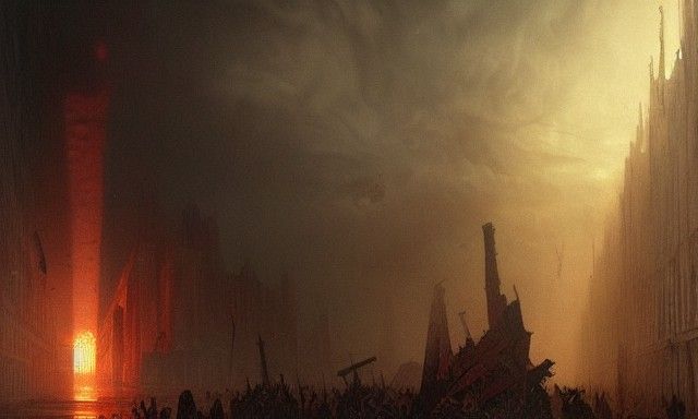 Sinister World War Destruction in Dark Horror Style