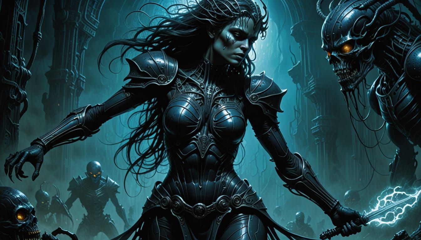 Aasimar Paladin Battles Slime Monsters in Dark Fantasy Art